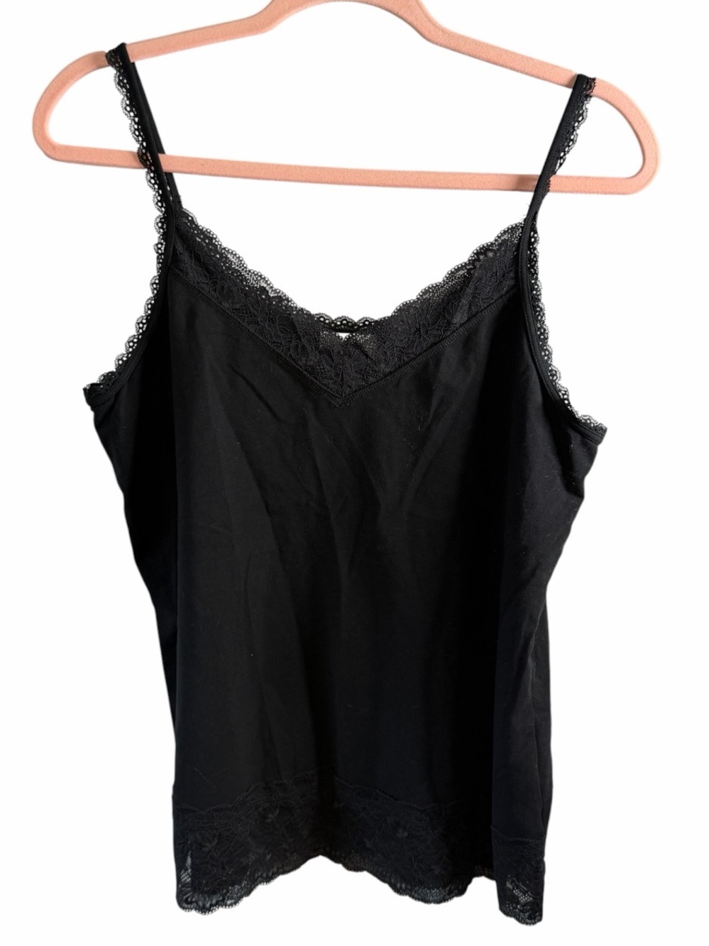 Sundance Women’s  Black Tank Top Cami with Lace Trim Size XL Supima Cotton